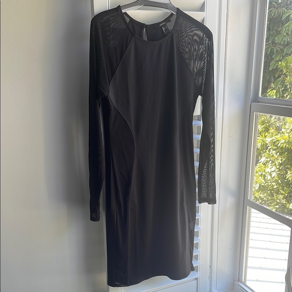 Forever 21 Black Ribbed Sheath Dress with Long Raglan Sleeves